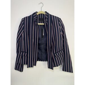 Banana Republic Women's Lines Zip‎ Size 8 Bow Neck Navy Red Striped Jacket *NWT